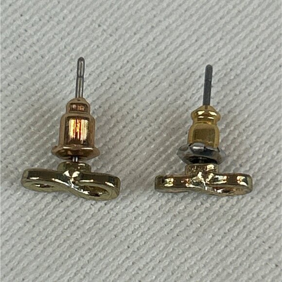 Gold Tone Infinity Symbol Stud Earrings Dainty - Picture 2 of 5